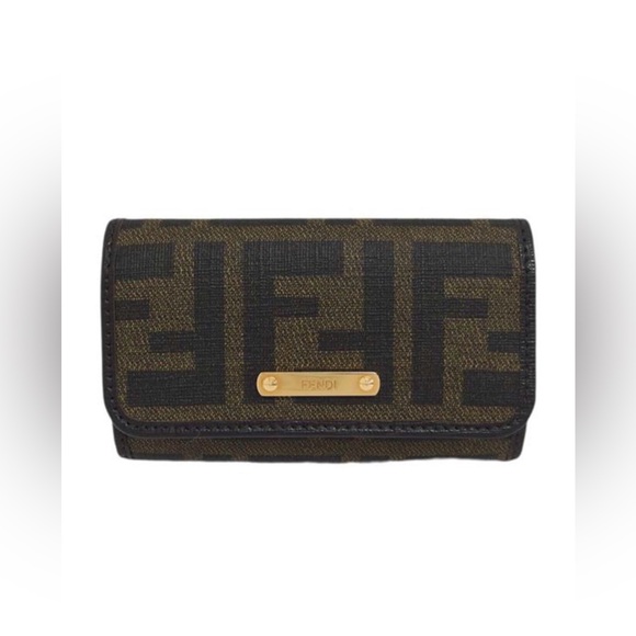 FENDI Black Leather Key Organizer with Gold Plate - Picture 1 of 7